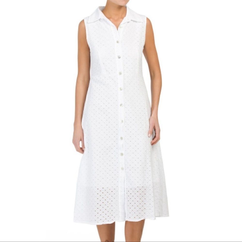 Valentina Naldi | Sleeveless Eyelet Button-Front Cotton Cocktail Shirtdress | M